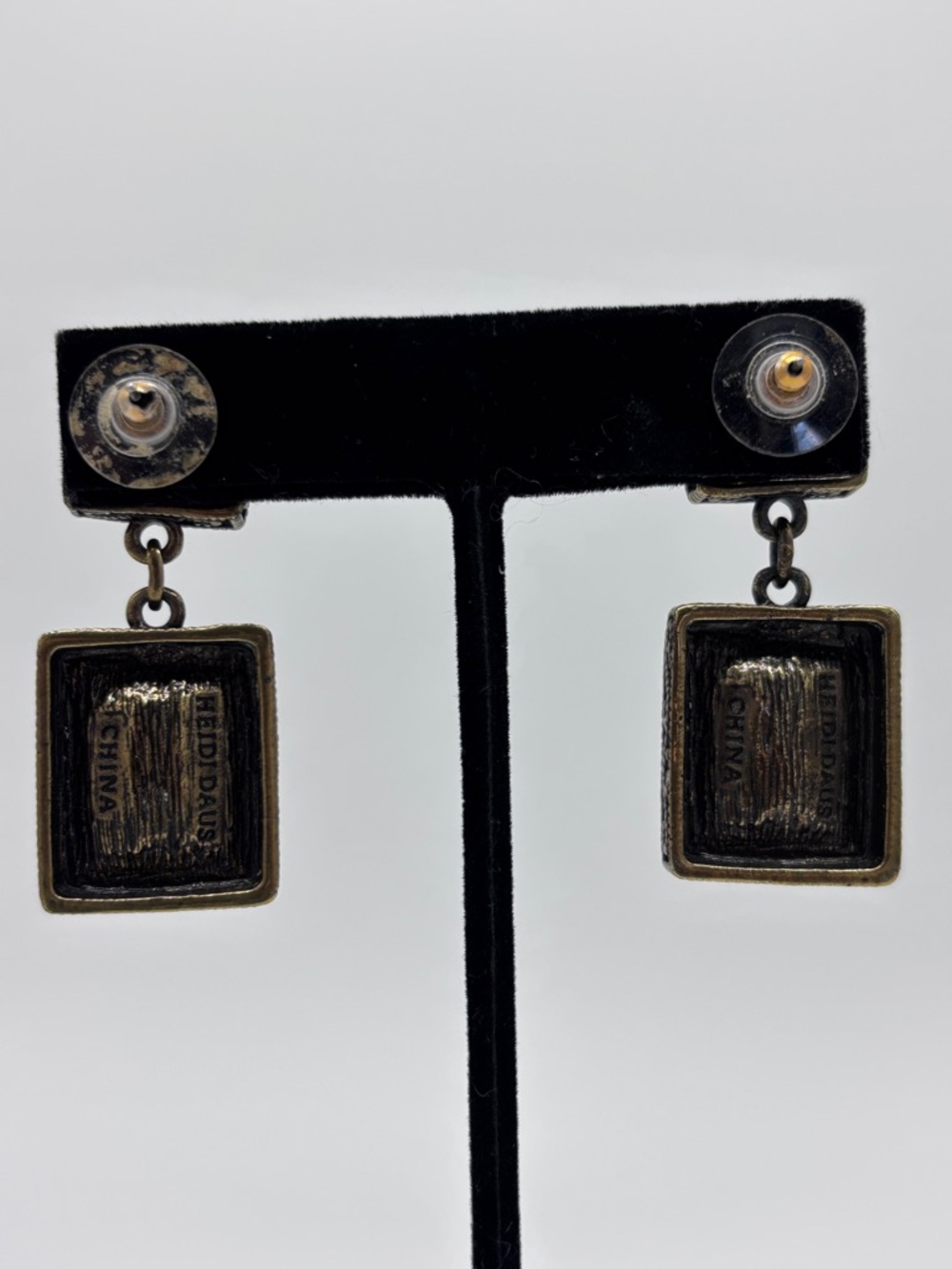 Heidi Daus Amber Swarovski Crystal Drop Earrings with Green Accent - Picture 9 of 10